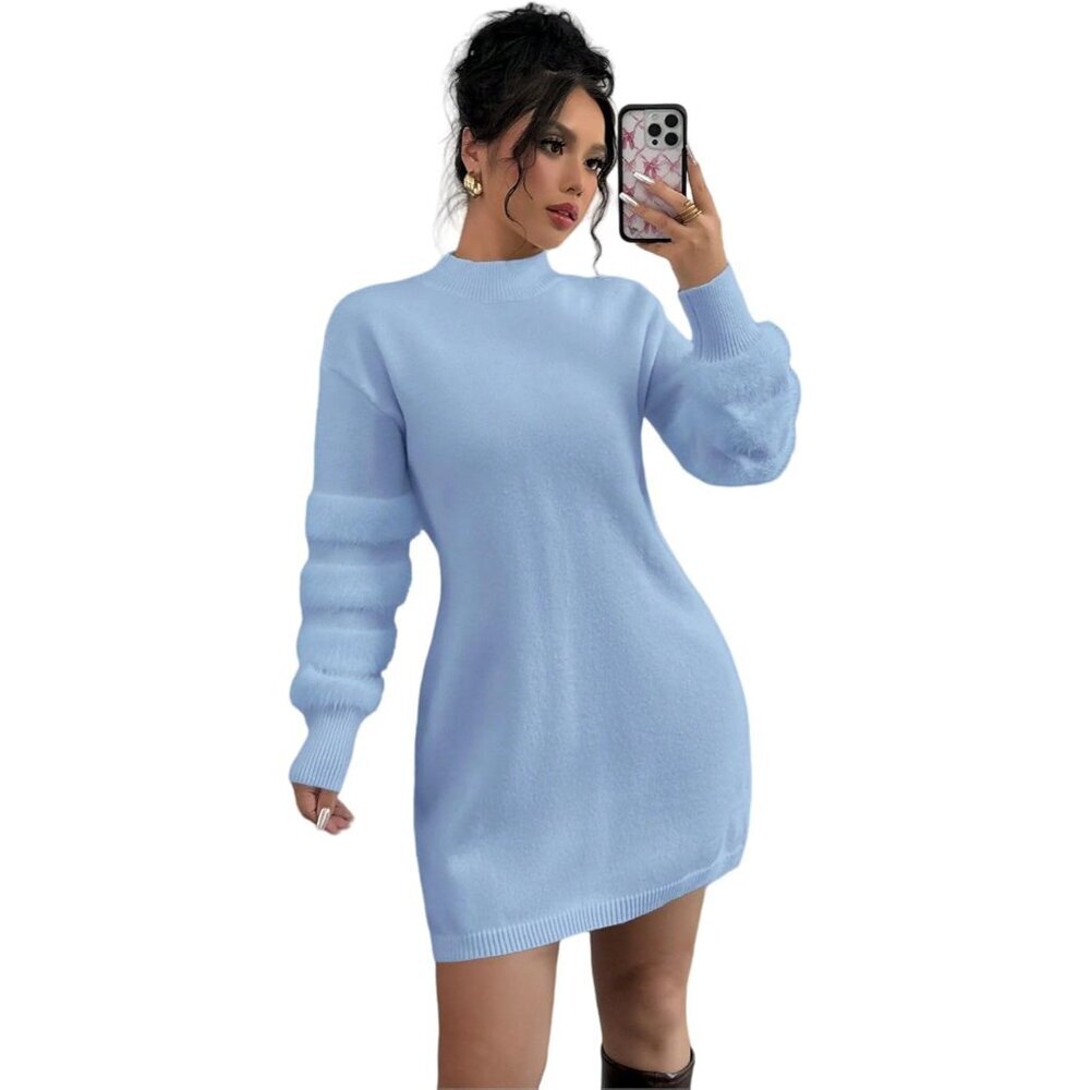 Sweater Dress Women Fuzzy Knit Puff Sleeves Bodycon Fall Winter Casual
